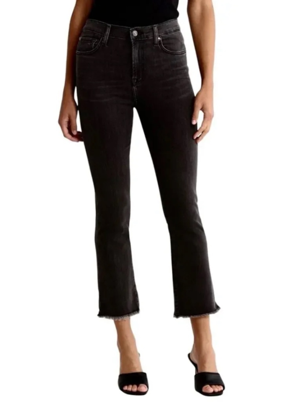7 for All Mankind Luxe Vintage Roxanne Ankle Raw Hem Black 26
